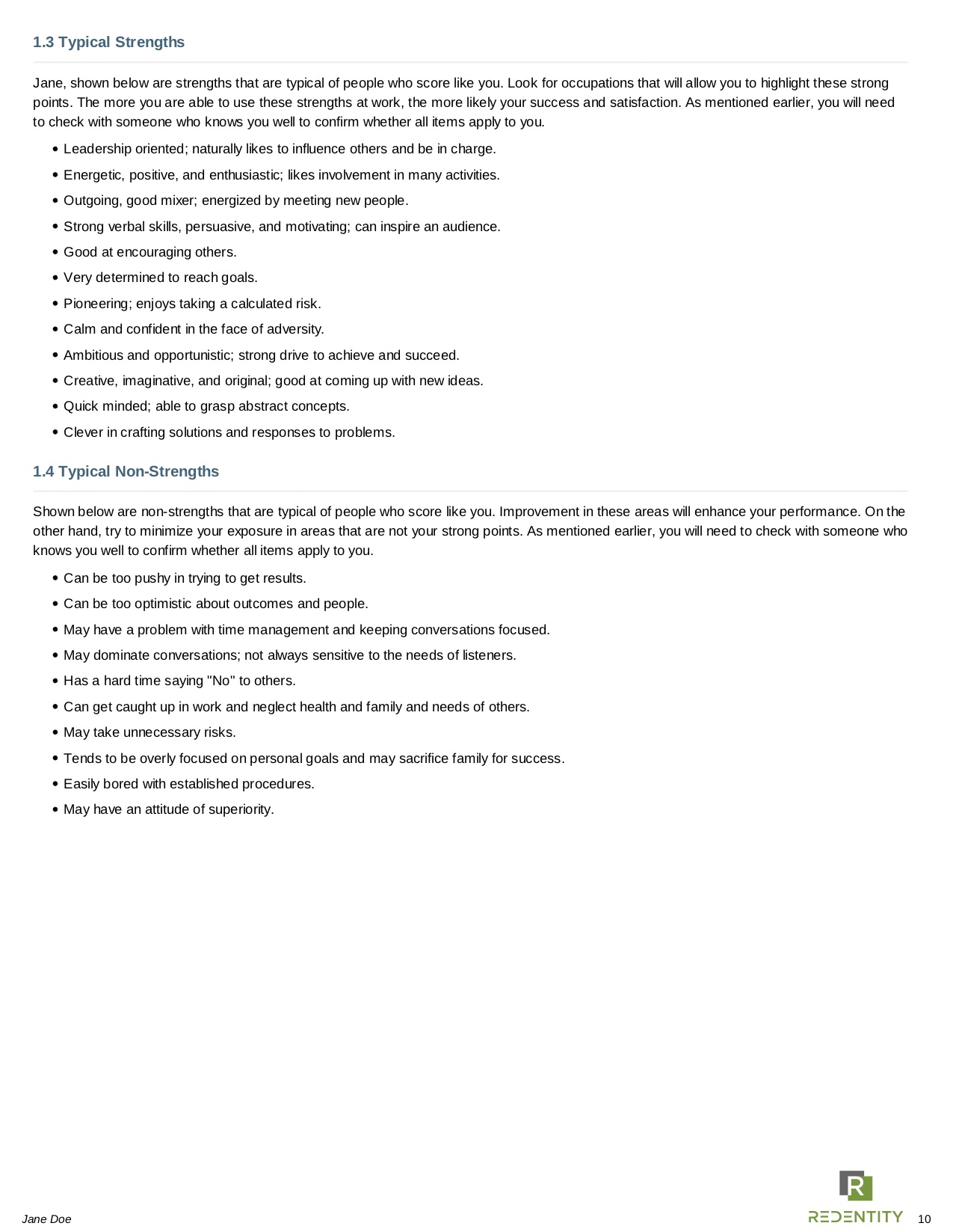 sample Career Direct report